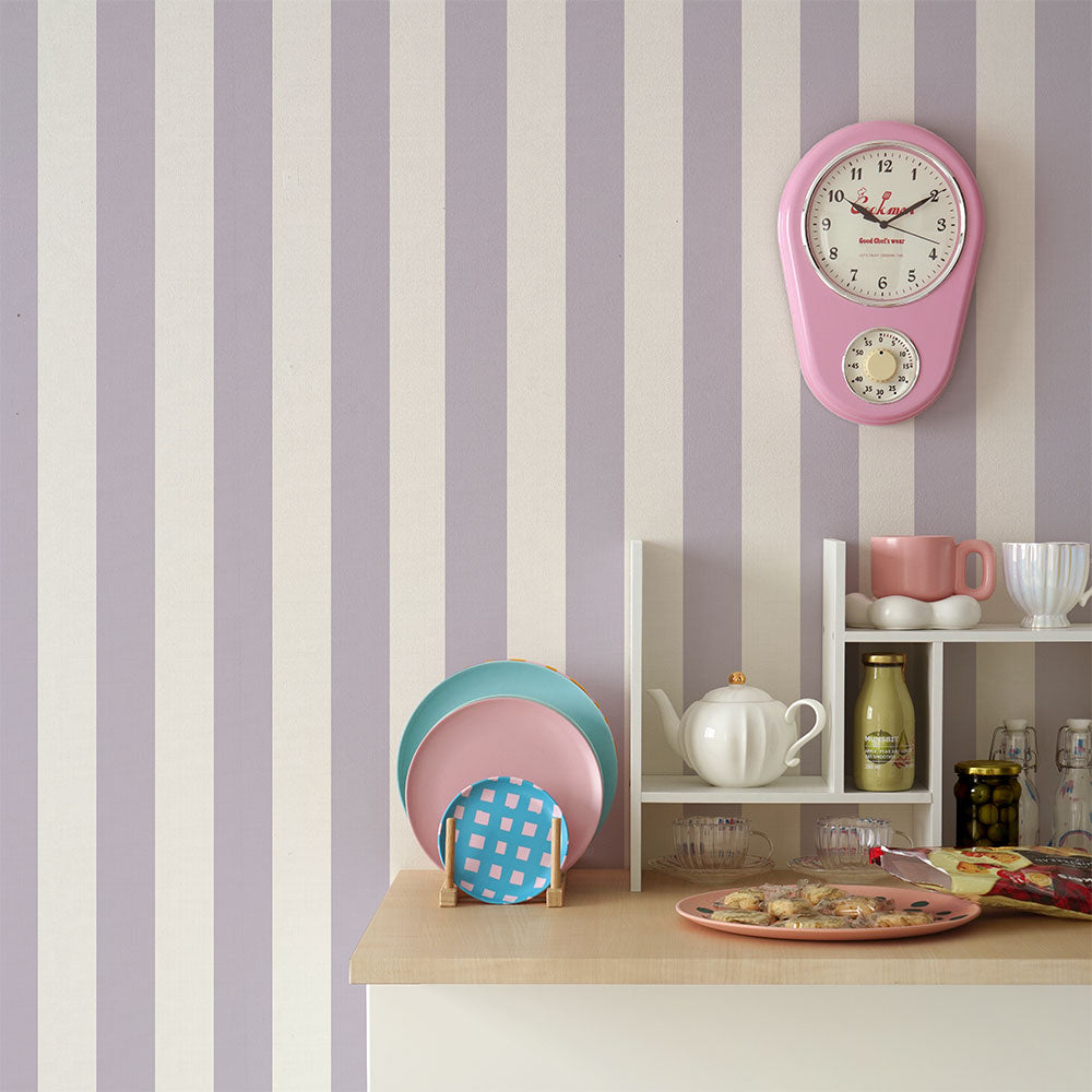 はがせる壁紙 のりなしタイプ キャンディストライプA (49cm×2.5mサイズ) NKH-CSA05 くすみパープル
