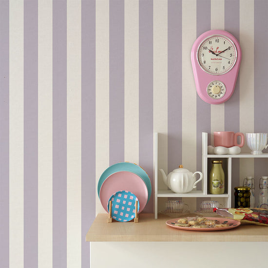 はがせる壁紙 のりなしタイプ キャンディストライプA (49cm×2.5mサイズ) NKH-CSA05 くすみパープル