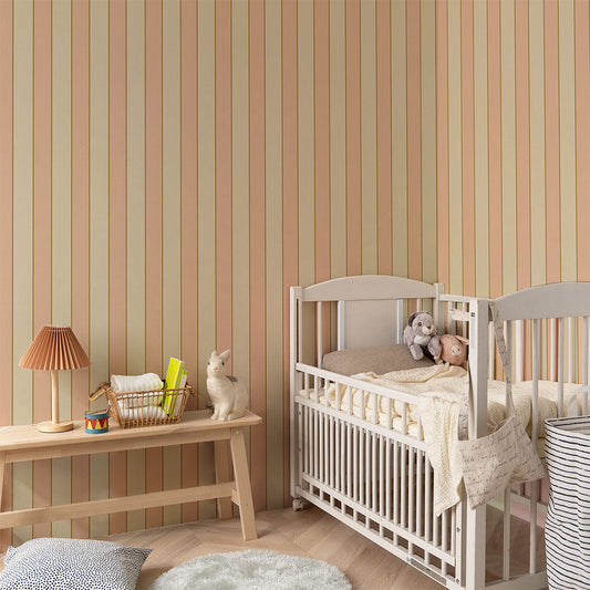 はがせる壁紙 のりなしタイプ キャンディストライプB (49cm×3mサイズ) NKH-CSB01 コーラルピンク