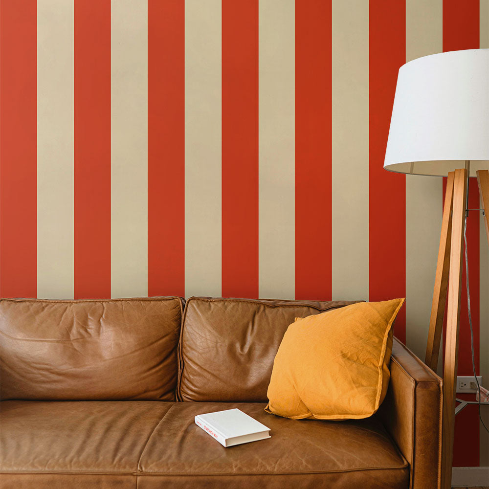 はがせる壁紙 のりなしタイプ ロンドンストライプW2 (49cm×2.5mサイズ) NKH-LS209 レッド×ベージュ