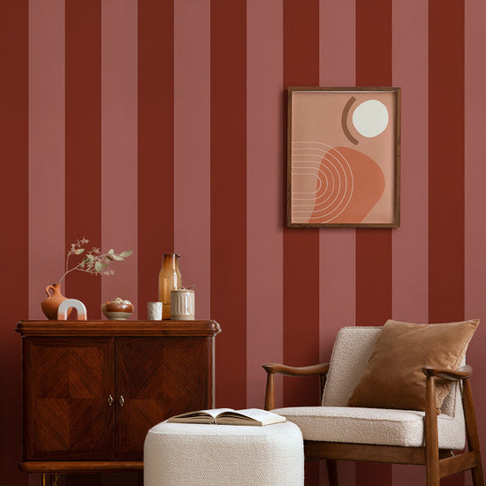 はがせる壁紙 のりなしタイプ ロンドンストライプW2 (49cm×2.5mサイズ) NKH-LS210 レッド×チェリー