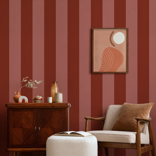 はがせる壁紙 のりなしタイプ ロンドンストライプW2 (49cm×3mサイズ) NKH-LS210 レッド×チェリー