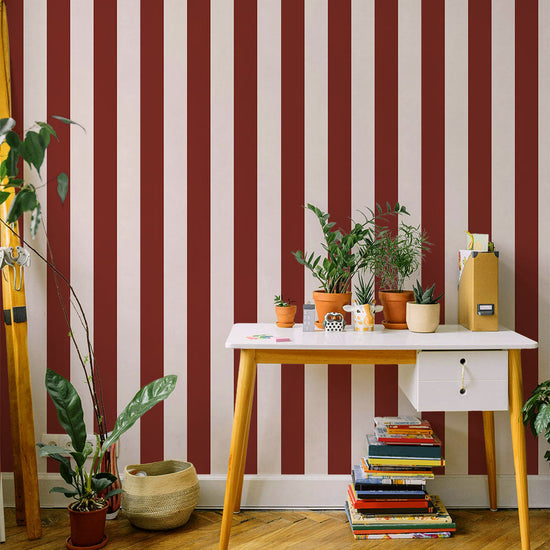 はがせる壁紙 のりなしタイプ ロンドンストライプW3 (49cm×2.5mサイズ) NKH-LS304 バーガンディ