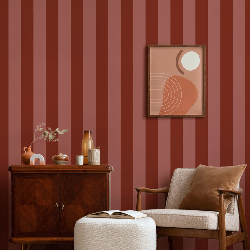 はがせる壁紙 のりなしタイプ ロンドンストライプW3 (49cm×3mサイズ) NKH-LS310 レッド×チェリー