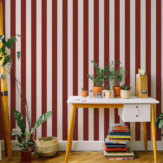 はがせる壁紙 のりなしタイプ ロンドンストライプW4 (49cm×2.5mサイズ) NKH-LS404 バーガンディ