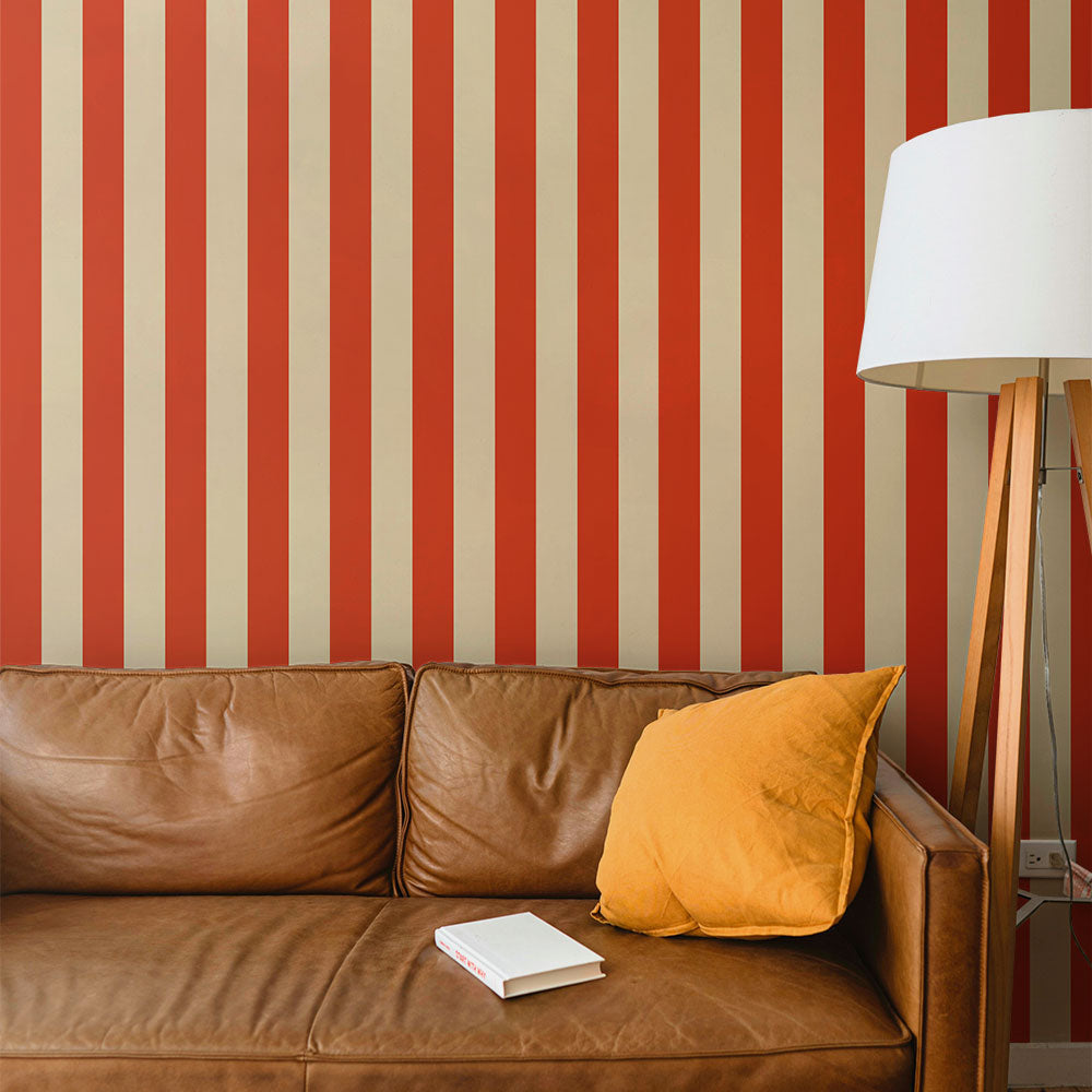 はがせる壁紙 のりなしタイプ ロンドンストライプW4 (49cm×2.5mサイズ) NKH-LS409 レッド×ベージュ