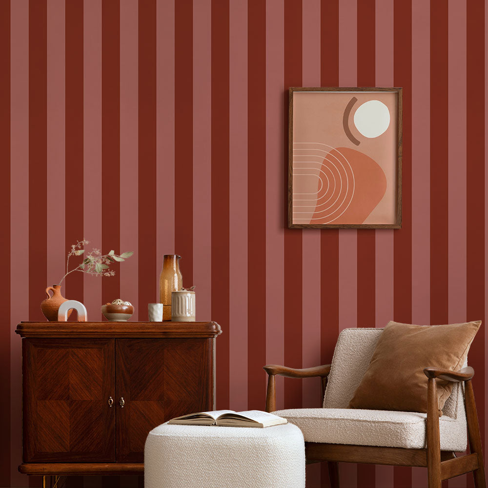 はがせる壁紙 のりなしタイプ ロンドンストライプW4 (49cm×2.5mサイズ) NKH-LS410 レッド×チェリー