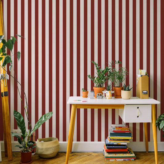 はがせる壁紙 のりなしタイプ ロンドンストライプW6 (49cm×3mサイズ) NKH-LS604 バーガンディ