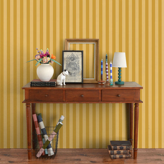 はがせる壁紙 のりなしタイプ ロンドンストライプW6 (49cm×3mサイズ) NKH-LS606 マスタード×イエロー