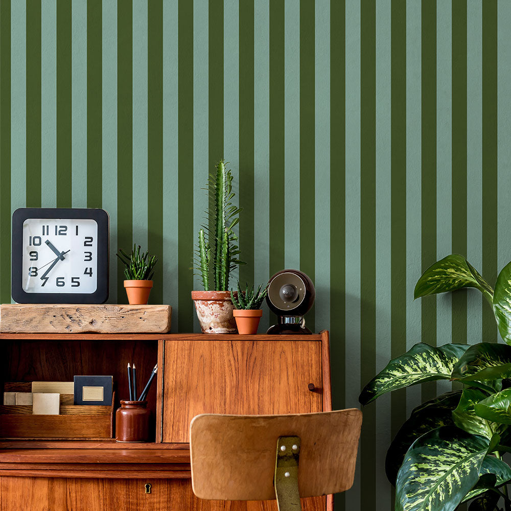 はがせる壁紙 のりなしタイプ ロンドンストライプW6 (49cm×2.5mサイズ) NKH-LS607 グリーン×ライトブルー