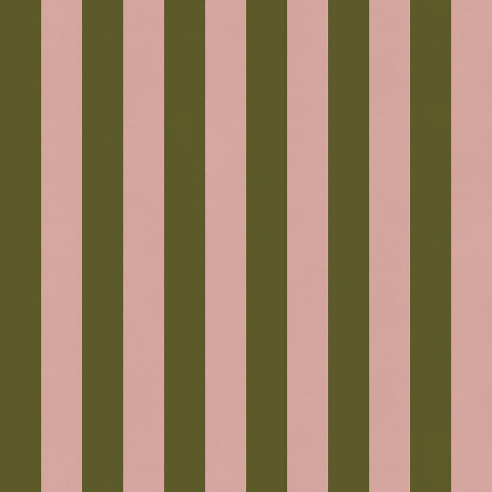 【サンプル】はがせる壁紙 のりなしタイプ ロンドンストライプW6 NKH-LS608 モスグリーン×ピンク