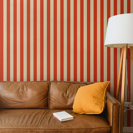 はがせる壁紙 のりなしタイプ ロンドンストライプW6 (49cm×2.5mサイズ) NKH-LS609 レッド×ベージュ