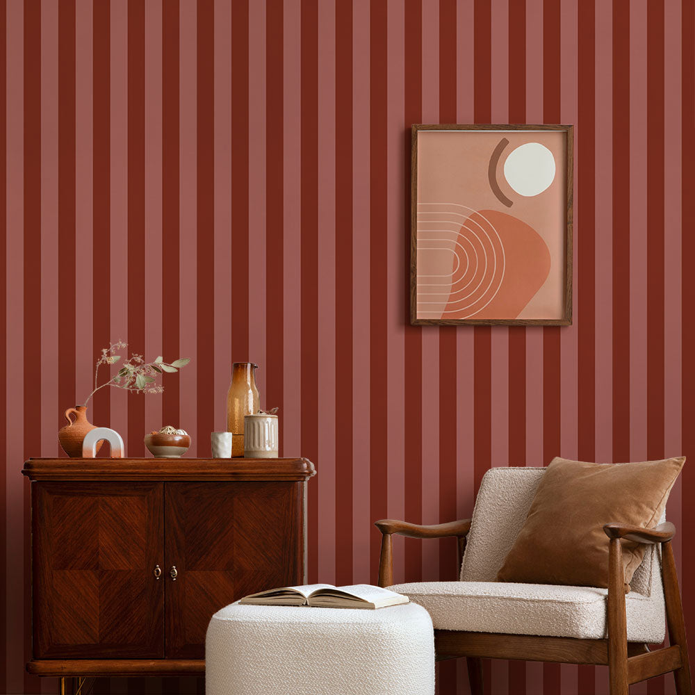 はがせる壁紙 のりなしタイプ ロンドンストライプW6 (49cm×3mサイズ) NKH-LS610 レッド×チェリー