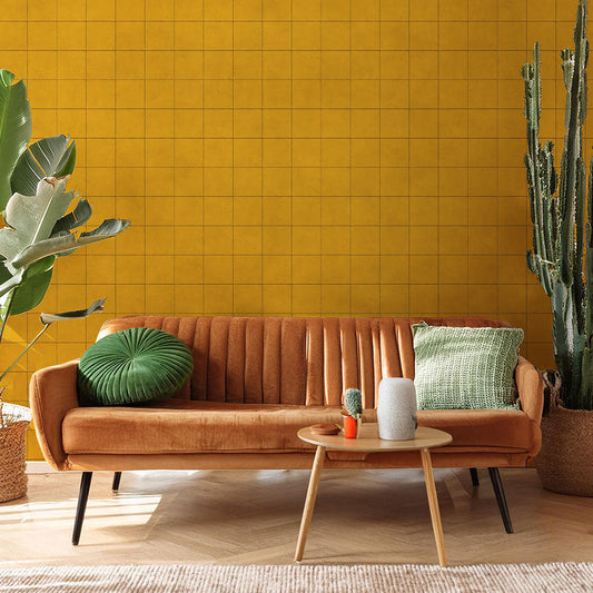 貼りやすいフリース壁紙（のりなし） メキシカントーンタイル (49cm×3mサイズ) NKH-MT01 サフラン