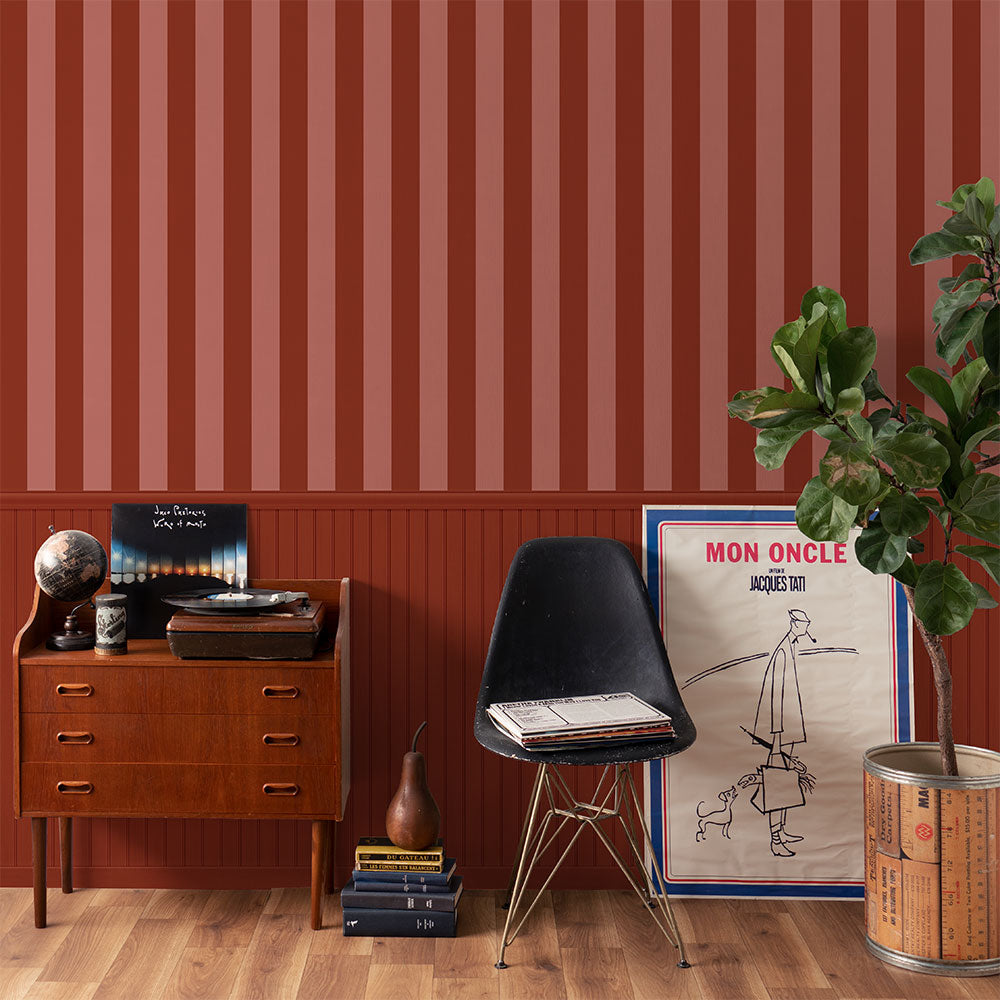 はがせる壁紙 のりなしタイプ ストライプ切り替えパネル (49cm×2.5mサイズ) NKH-SPK05 レッド×チェリー