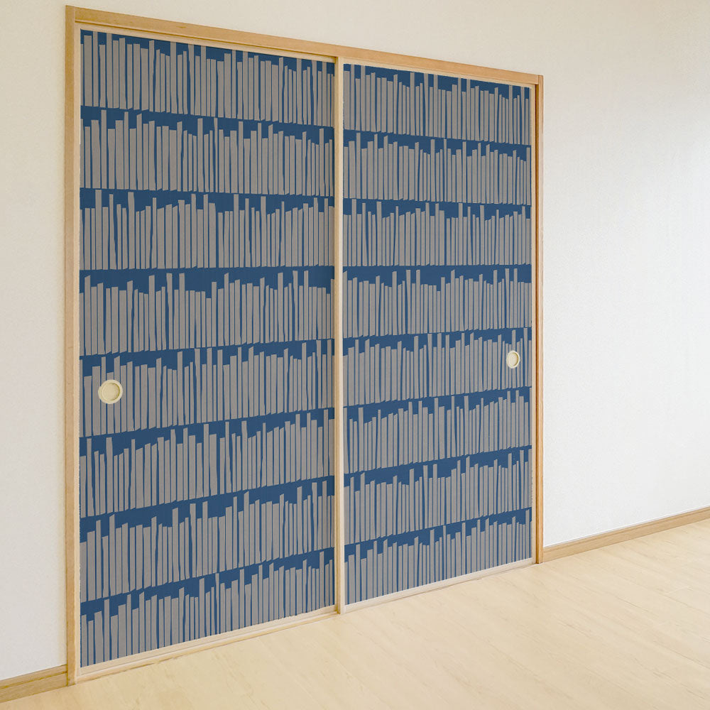 ふすまリメイクシート ふすま紙のりなしタイプ Bookshelf ネイビー (約185cm×94cm) KTST-BS-02