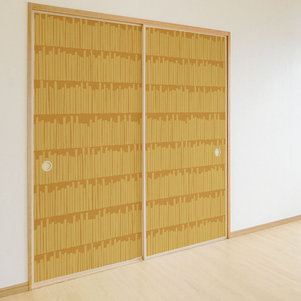 ふすまリメイクシート ふすま紙のりなしタイプ Bookshelf マスタード (約185cm×94cm) KTST-BS-03
