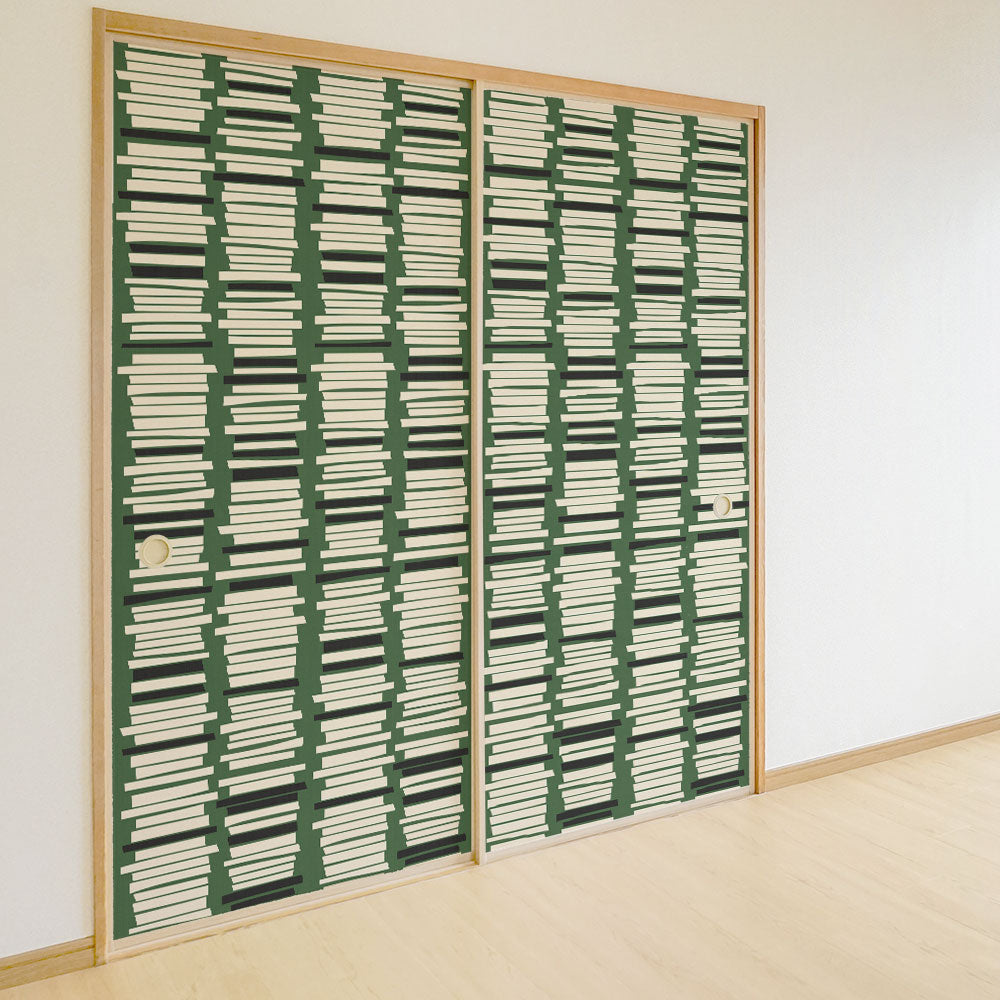 ふすまリメイクシート ふすま紙のりなしタイプ Tsundoku レトログリーン (約185cm×94cm) KTST-BS-05