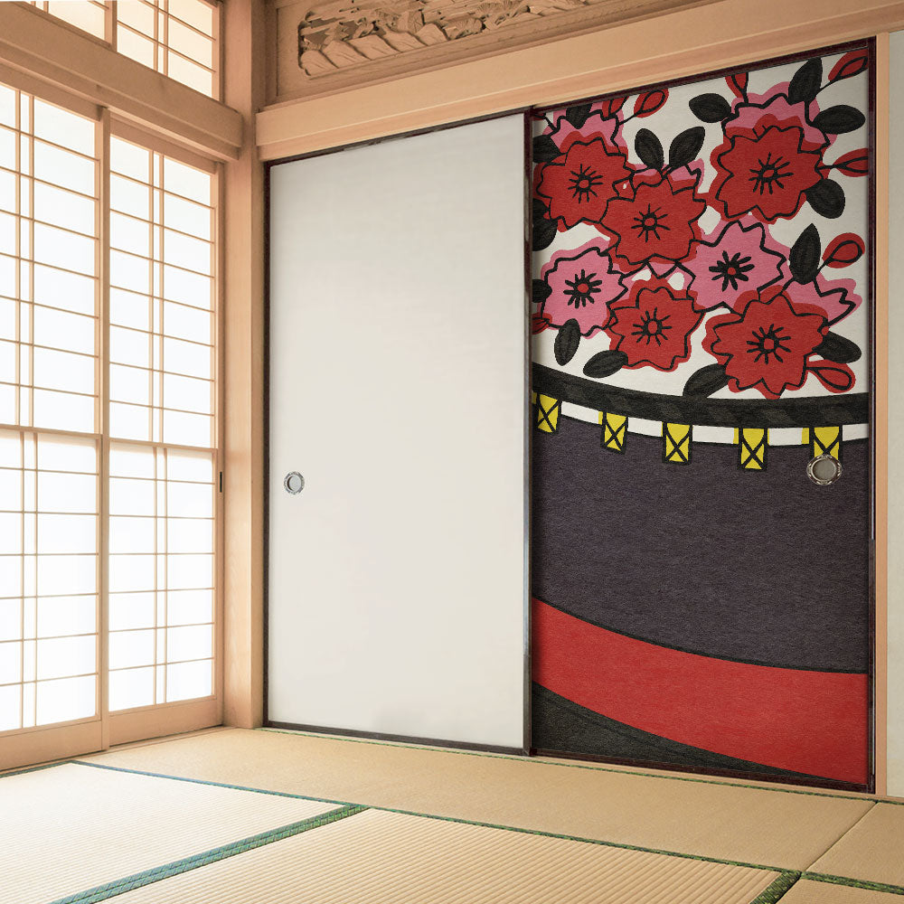 ふすまリメイクシート ふすま紙のりなしタイプ HANAFUDA 桜に幕  (約185cm×94cm) KTST-HF-03
