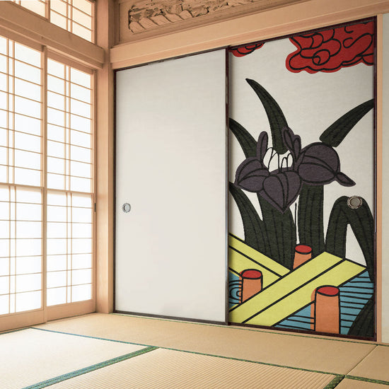 ふすまリメイクシート ふすま紙のりなしタイプ HANAFUDA 菖蒲に八橋  (約185cm×94cm) KTST-HF-05