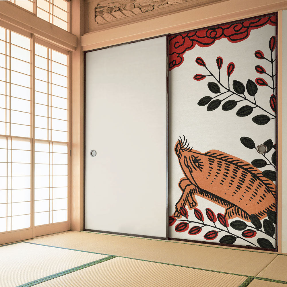ふすまリメイクシート ふすま紙のりなしタイプ HANAFUDA 萩に猪  (約185cm×94cm) KTST-HF-07