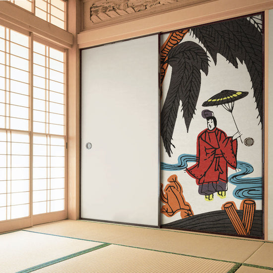 ふすまリメイクシート ふすま紙のりなしタイプ HANAFUDA 柳に小野道風  (約185cm×94cm) KTST-HF-11