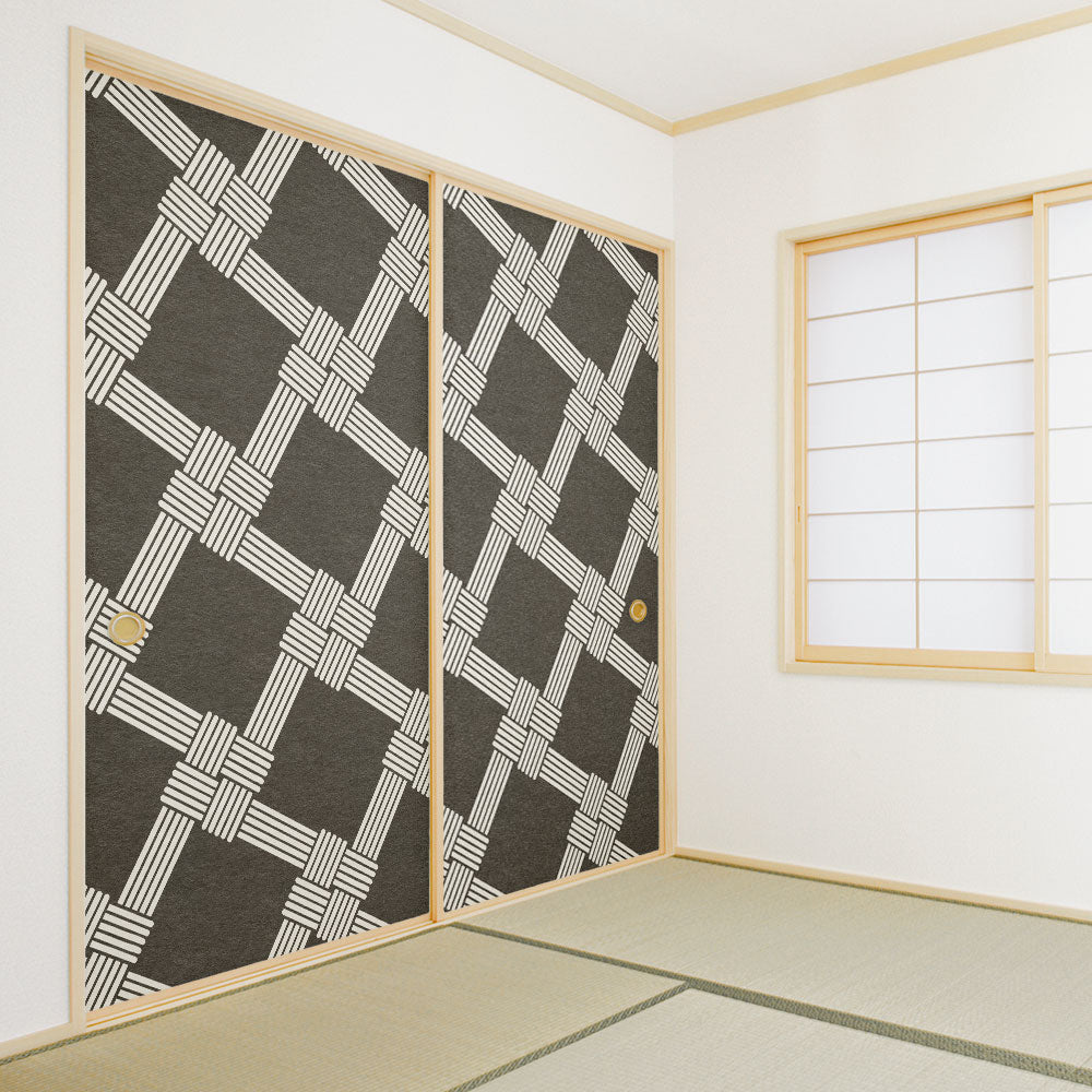 ふすまリメイクシート ふすま紙のりなしタイプ MIZUHIKI 叶結び 墨×白 (約185cm×94cm) KTST-MF-08