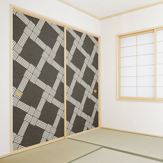 ふすまリメイクシート ふすま紙のりなしタイプ MIZUHIKI 叶結び 墨×白 (約185cm×94cm) KTST-MF-08