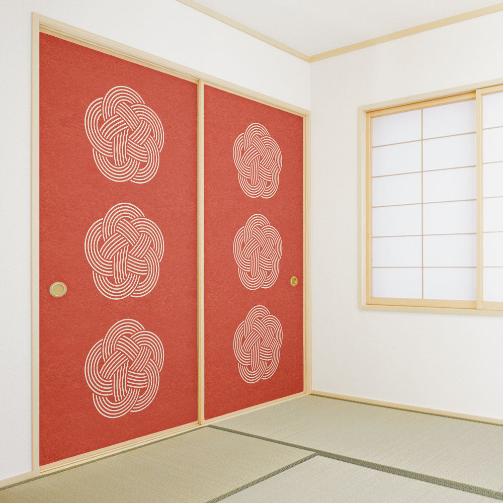 ふすまリメイクシート ふすま紙のりなしタイプ MIZUHIKI 梅結び 紅×白 (約185cm×94cm) KTST-MF-10