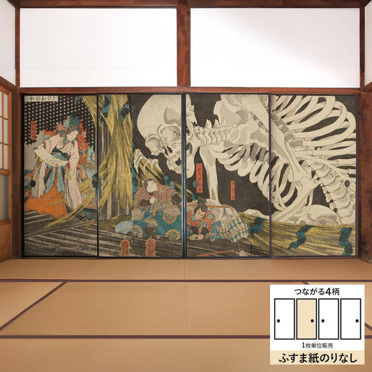 ふすまリメイクシート ふすま紙のりなしタイプ つながる4柄 歌川国芳 相馬の古内裏 B (約185cm×94cm)