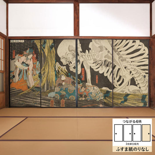 ふすまリメイクシート ふすま紙のりなしタイプ つながる4柄 歌川国芳 相馬の古内裏 D (約185cm×94cm)