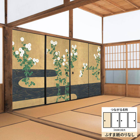 ふすまリメイクシート ふすま紙のりなしタイプ つながる4柄 尾形光琳 菊川水屏風 A (約185cm×94cm)