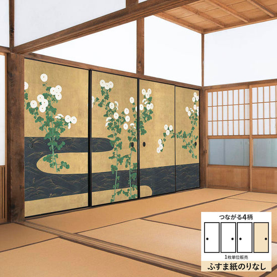 ふすまリメイクシート ふすま紙のりなしタイプ つながる4柄 尾形光琳 菊川水屏風 D (約185cm×94cm)