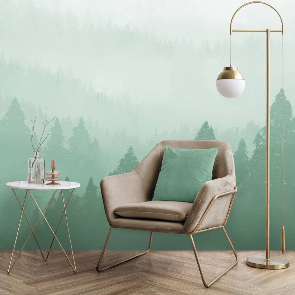 【サンプル】はがせるミューラル壁紙 のりなし Forest Mist Green NSO-G00068