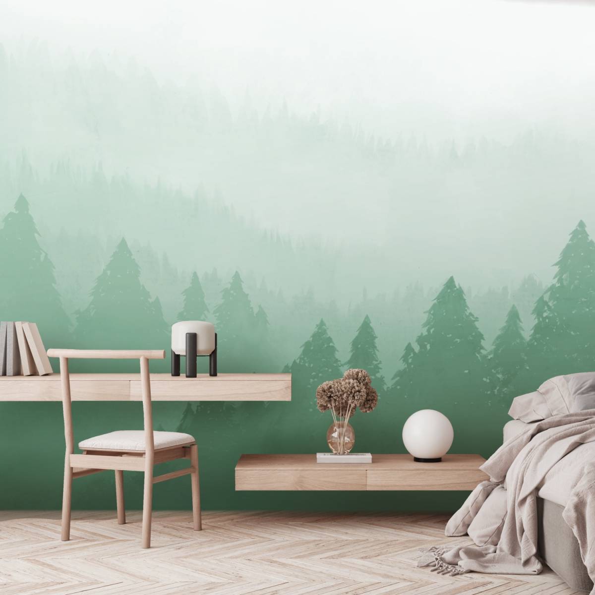 はがせるミューラル壁紙 のりなし Forest Mist Green NSO-G00068