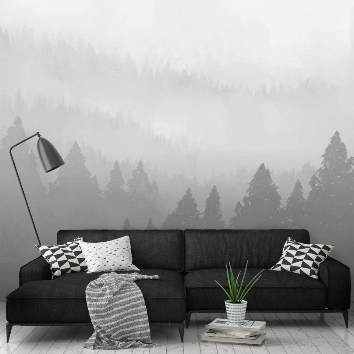 【サンプル】はがせるミューラル壁紙 のりなし Forest Mist Grey NSO-G00070