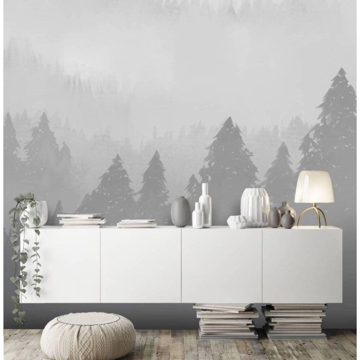 はがせるミューラル壁紙 のりなし Forest Mist Grey NSO-G00070