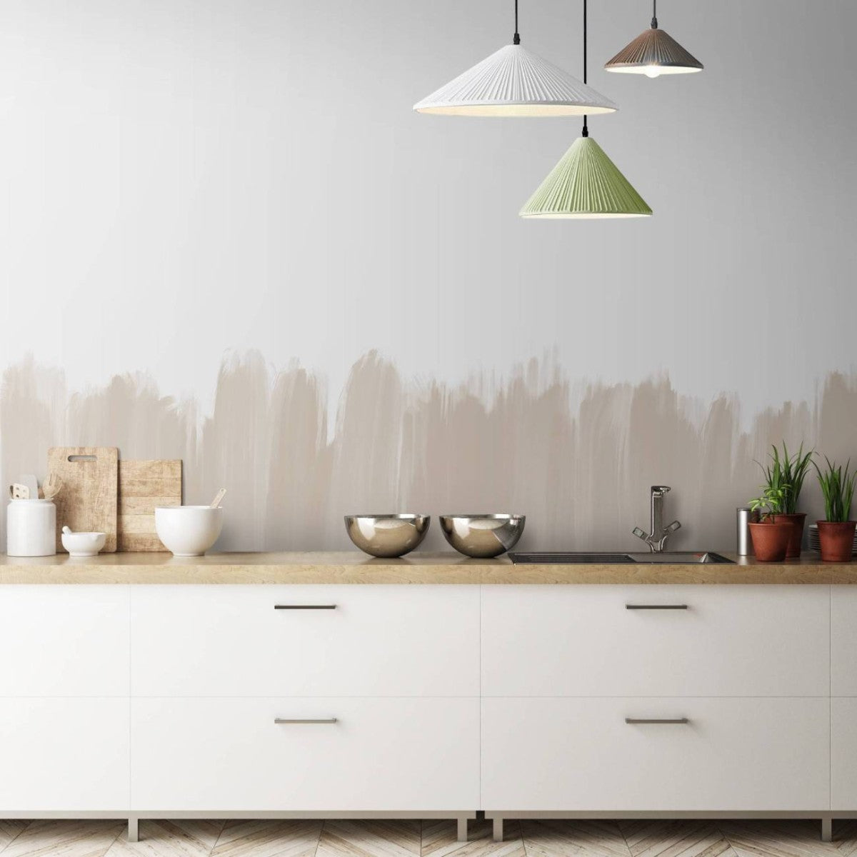 【サンプル】はがせるミューラル壁紙 のりなし Brush Strokes Latte NSO-G00074