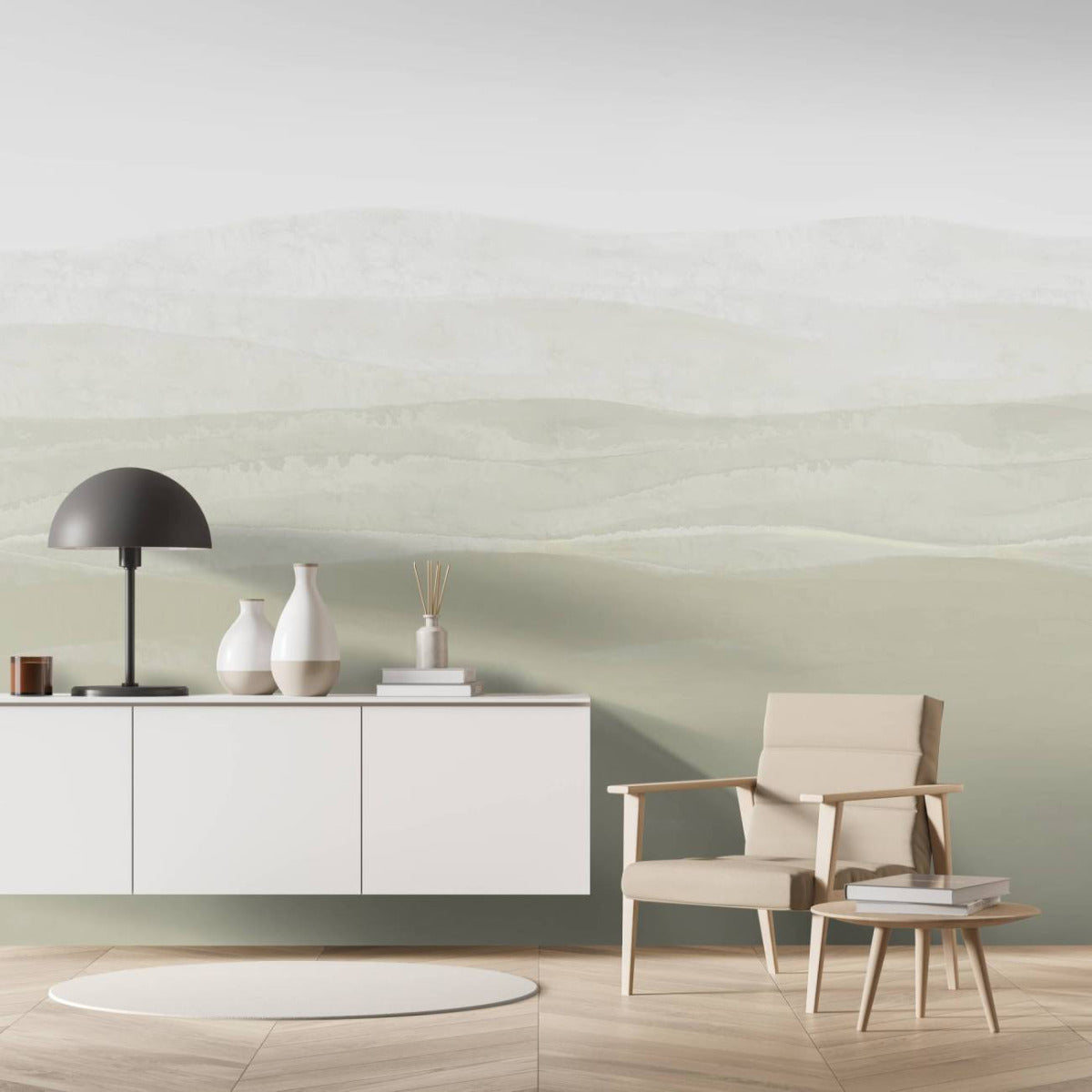 はがせるミューラル壁紙 のりなし Tide Green Beige NSO-G00087