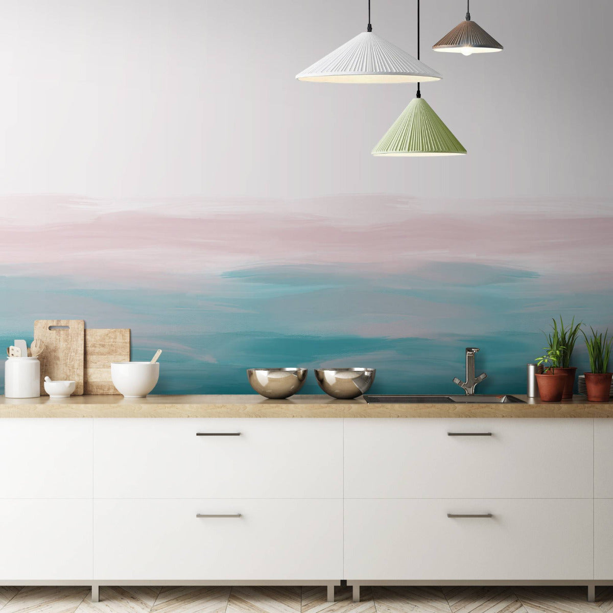 はがせるミューラル壁紙 のりなし Calm Water Teal-Pink NSO-G00091