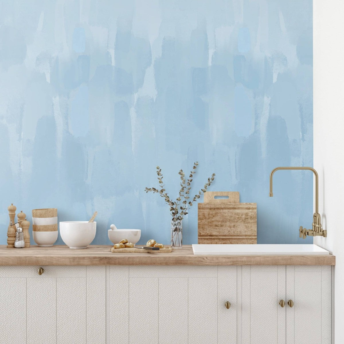 はがせるミューラル壁紙 のりなし Abstract Gouache Sky Blue NSO-G00093