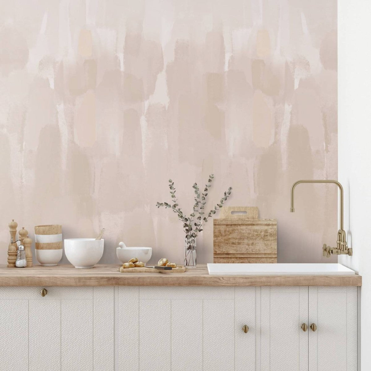 【サンプル】はがせるミューラル壁紙 のりなし Abstract Gouache Latte NSO-G00095