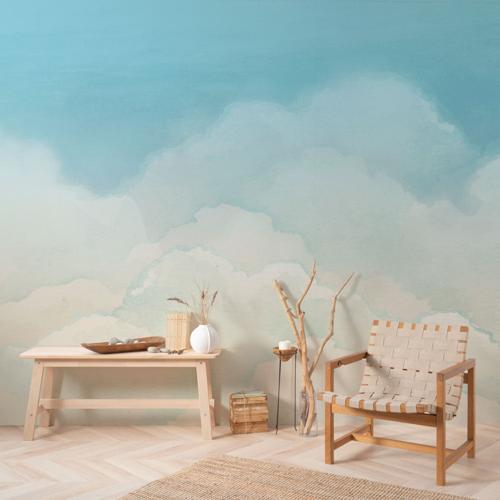 【サンプル】はがせるミューラル壁紙 のりなし Watercolor Clouds Day NSO-G00110