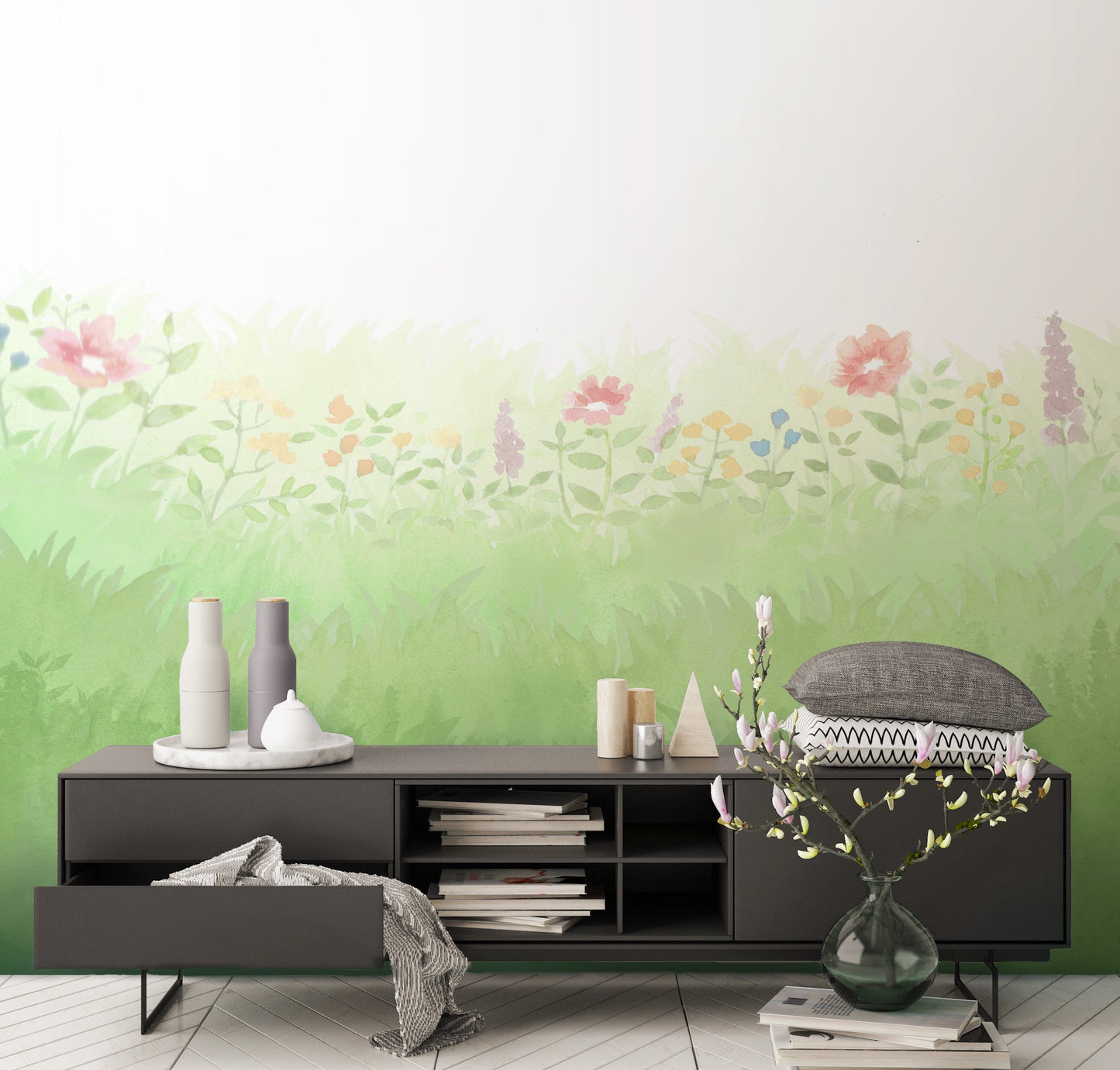 【サンプル】はがせるミューラル壁紙 のりなし Flower Field Spring NSO-G00123