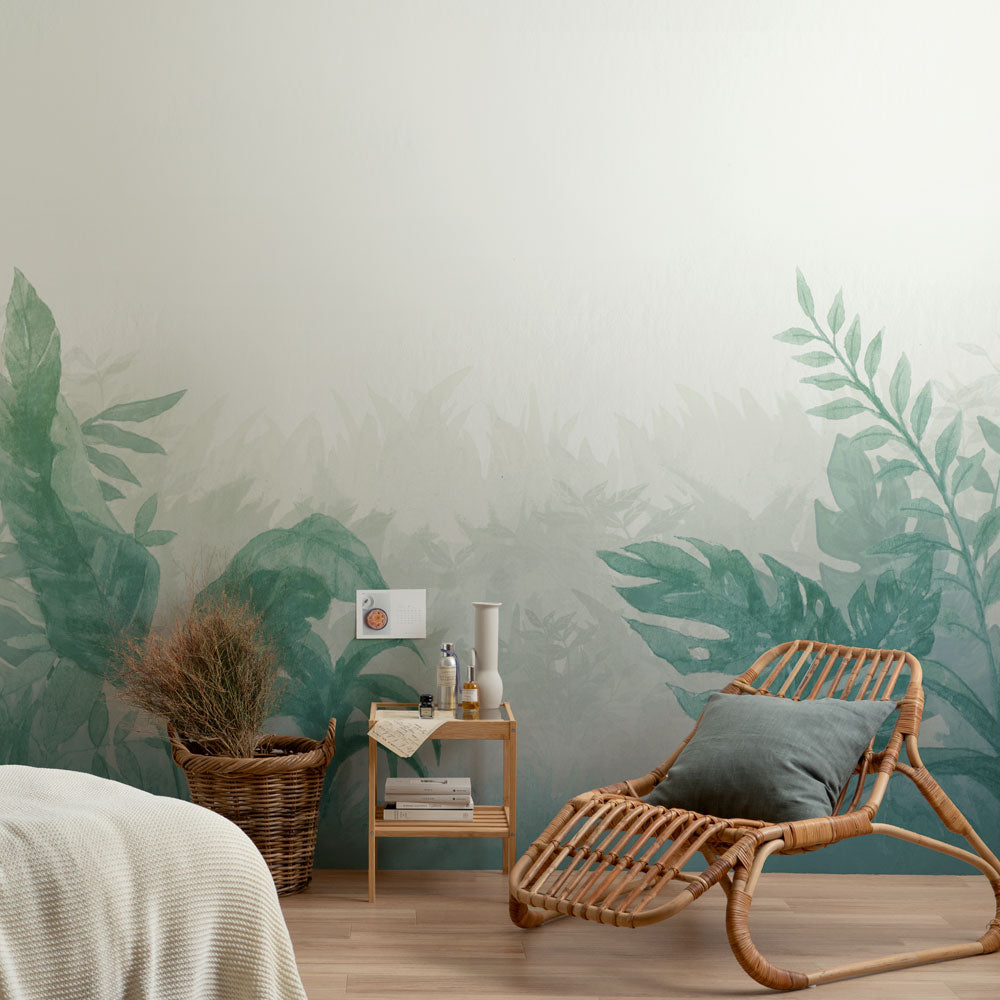 はがせるミューラル壁紙 のりなし Jungle Watercolor Turquoise NSO-G00126