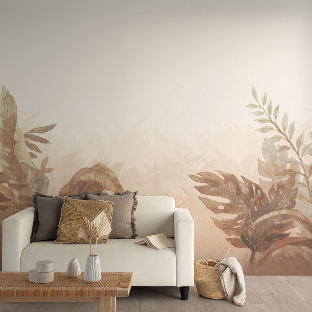 【サンプル】はがせるミューラル壁紙 のりなし Jungle Watercolor Sepia NSO-G00127