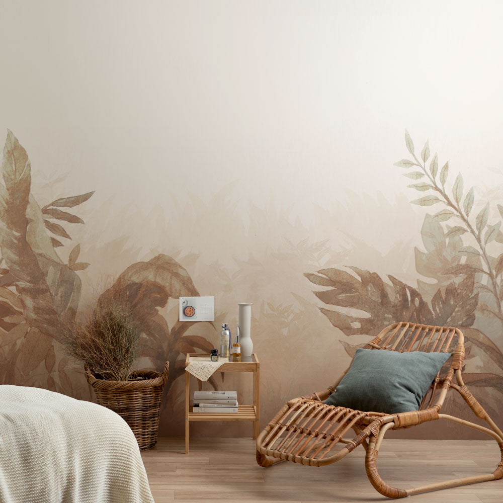 はがせるミューラル壁紙 のりなし Jungle Watercolor Sepia NSO-G00127
