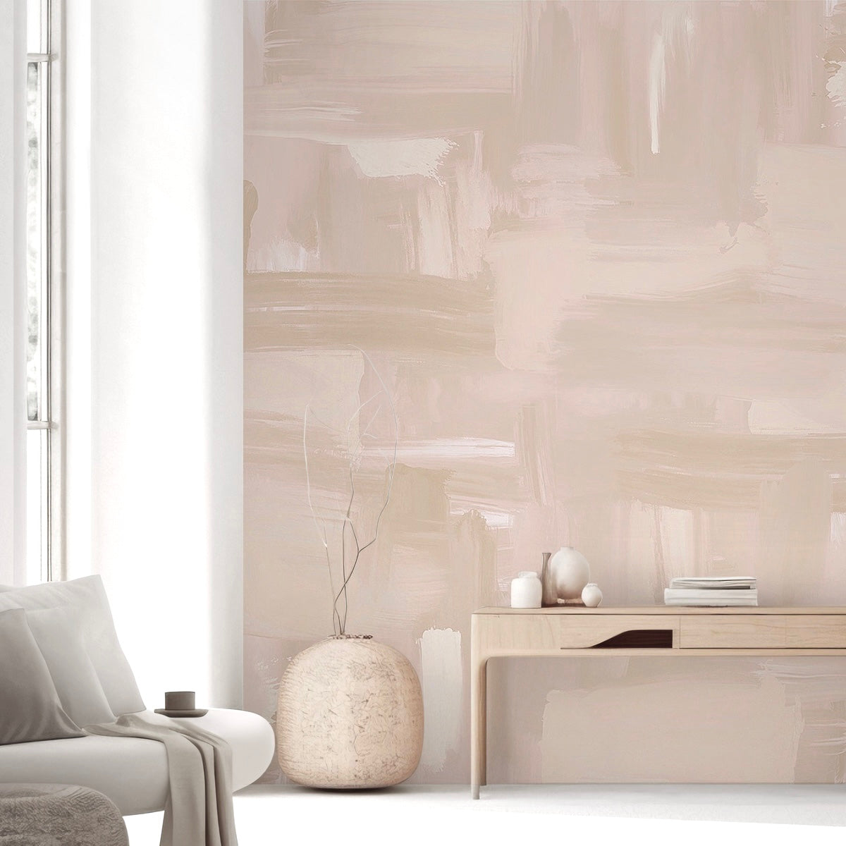 はがせるミューラル壁紙 のりなし Painted Canvas Beige NSO-G00144