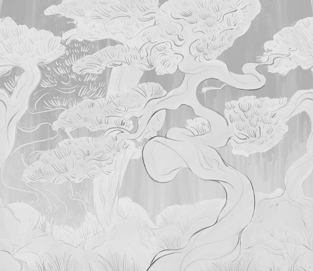 はがせるミューラル壁紙 のりなし Bonsai Garden Silver NSO-G00154