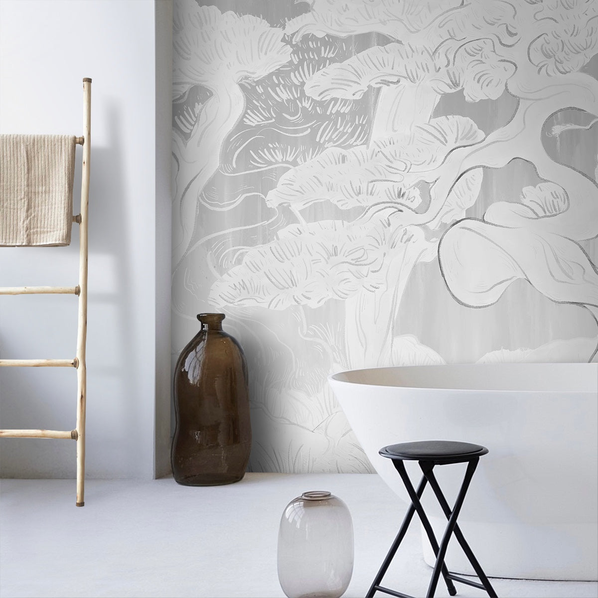 はがせるミューラル壁紙 のりなし Bonsai Garden Silver NSO-G00154